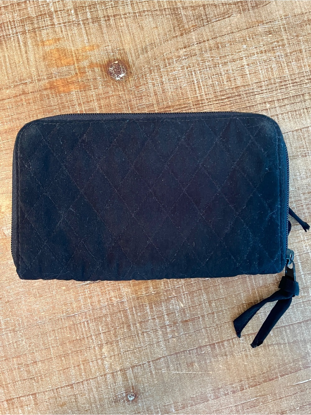Vera Bradley Black Microfiber Quilted RFID Zip-Around Organizer Wallet